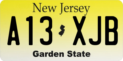 NJ license plate A13XJB