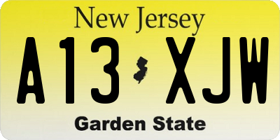 NJ license plate A13XJW