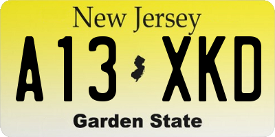 NJ license plate A13XKD