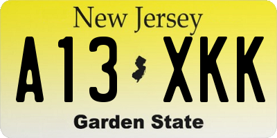 NJ license plate A13XKK