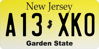 NJ license plate A13XKO