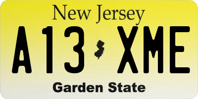 NJ license plate A13XME