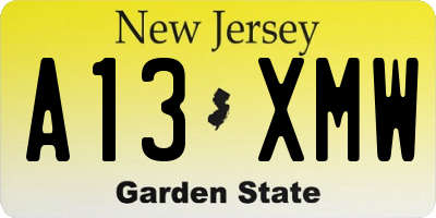 NJ license plate A13XMW