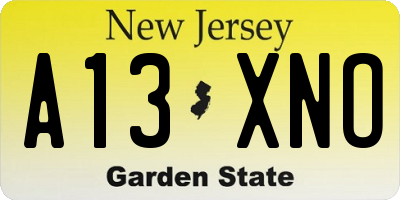 NJ license plate A13XNO