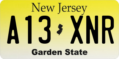 NJ license plate A13XNR