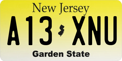 NJ license plate A13XNU