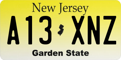 NJ license plate A13XNZ