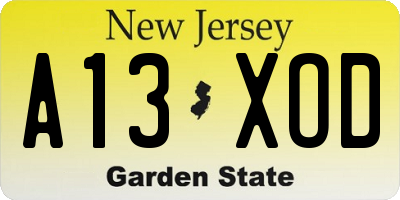 NJ license plate A13XOD