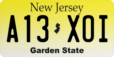 NJ license plate A13XOI