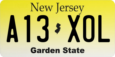 NJ license plate A13XOL