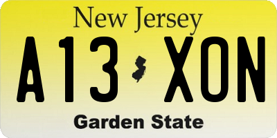 NJ license plate A13XON