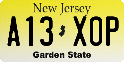 NJ license plate A13XOP