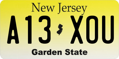 NJ license plate A13XOU