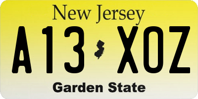 NJ license plate A13XOZ