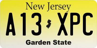 NJ license plate A13XPC