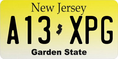 NJ license plate A13XPG