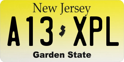 NJ license plate A13XPL