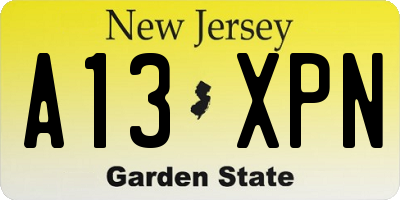 NJ license plate A13XPN