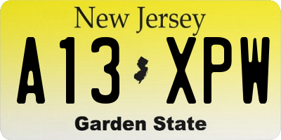 NJ license plate A13XPW