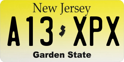 NJ license plate A13XPX