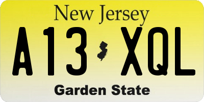 NJ license plate A13XQL