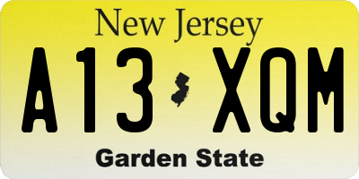 NJ license plate A13XQM