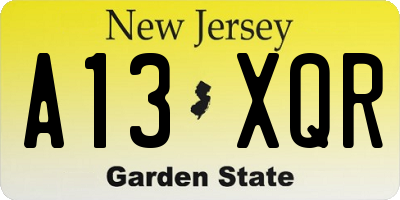 NJ license plate A13XQR