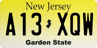 NJ license plate A13XQW