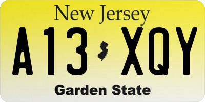 NJ license plate A13XQY