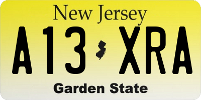 NJ license plate A13XRA