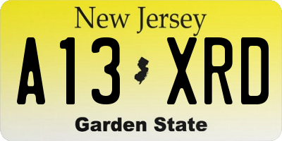 NJ license plate A13XRD
