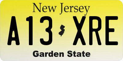 NJ license plate A13XRE