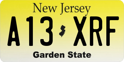NJ license plate A13XRF