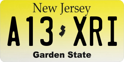 NJ license plate A13XRI