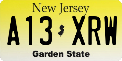 NJ license plate A13XRW