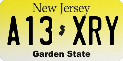 NJ license plate A13XRY
