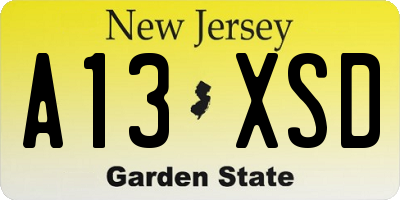 NJ license plate A13XSD