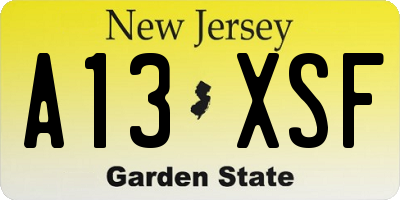 NJ license plate A13XSF