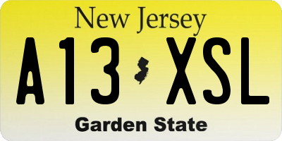 NJ license plate A13XSL