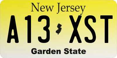 NJ license plate A13XST