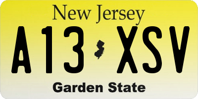 NJ license plate A13XSV