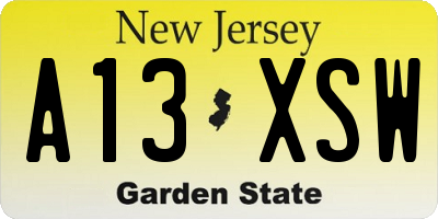 NJ license plate A13XSW