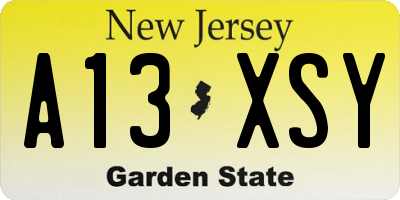 NJ license plate A13XSY