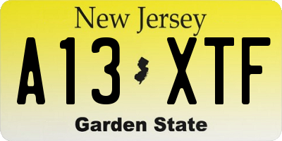 NJ license plate A13XTF