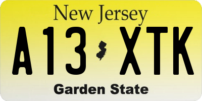 NJ license plate A13XTK
