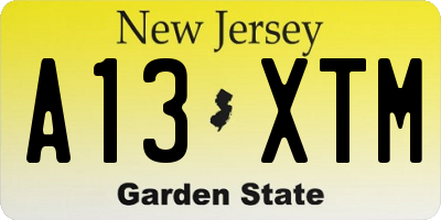 NJ license plate A13XTM