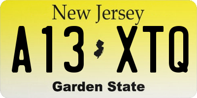 NJ license plate A13XTQ