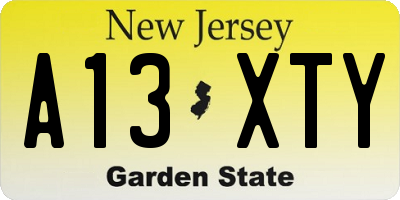 NJ license plate A13XTY