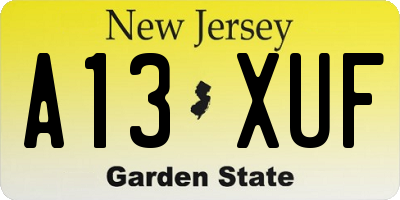 NJ license plate A13XUF