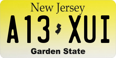 NJ license plate A13XUI